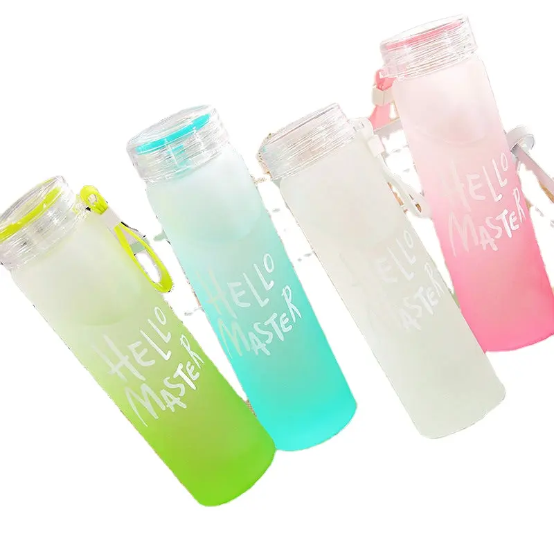 Venta al por mayor de fábrica, botella de agua de vidrio colorida de 480ML, vasos esmerilados, botellas de agua con logotipo personalizado de vidrio promocional