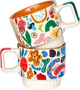 Özel LOGO soyut seramik kahve kupalar çeşitli renk ile istiflenebilir Modern porselen kupalar - Product Image 1