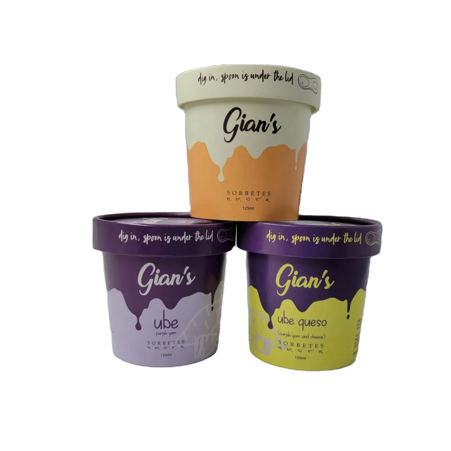 Tasse imprimée logo de l'entreprise, papier vide jetable personnalisé, conteneur de yaourt glacé, tasse de crème glacée avec couvercle et cuillère