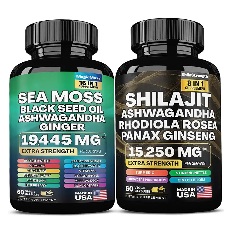 ผู้ผลิต OEM ขายร้อนมอสทะเลธรรมชาติและสารสกัด Shilajit ทั้งหมดในอาหารเสริมหนึ่งเดียวรองรับการปรับแต่งฉลากโลโก้