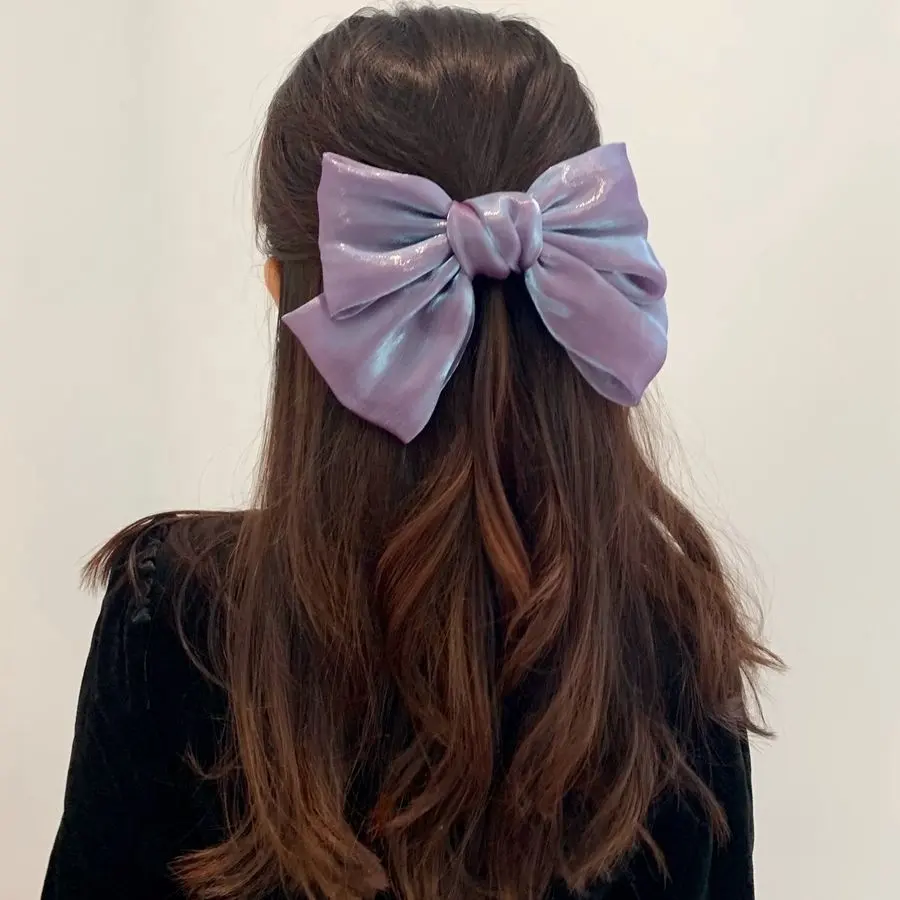 Shenglan gran tamaño cinta de seda brillante lazo pasadores franceses pinzas para el cabello coletas accesorios para mujeres niñas adolescentes