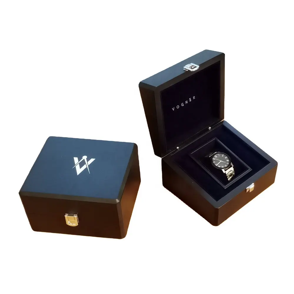 Boite de rangement pour montre de luxe, boîte de rangement simple à ouverture oblique, noir mat, coffre simple en bois de Winxtan,Foshan, chine