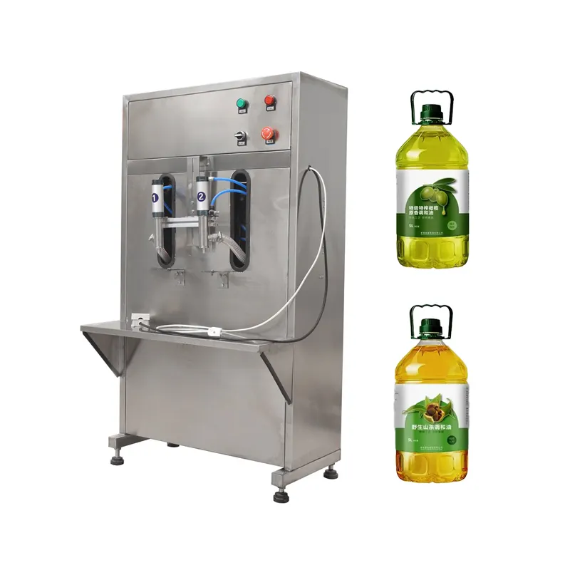Máquina de llenado de botellas de aceite comestible de aceite de oliva de 2 cabezales, máquina de llenado de aceite de cocina de maní vegetal de 5 litros semiautomática a pequeña escala