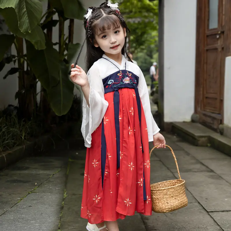 Китайские народные танцевальные костюмы для маленьких девочек в Восточном китайском стиле ретро платье ханьфу с вышивкой Детский костюм Тан для выступлений