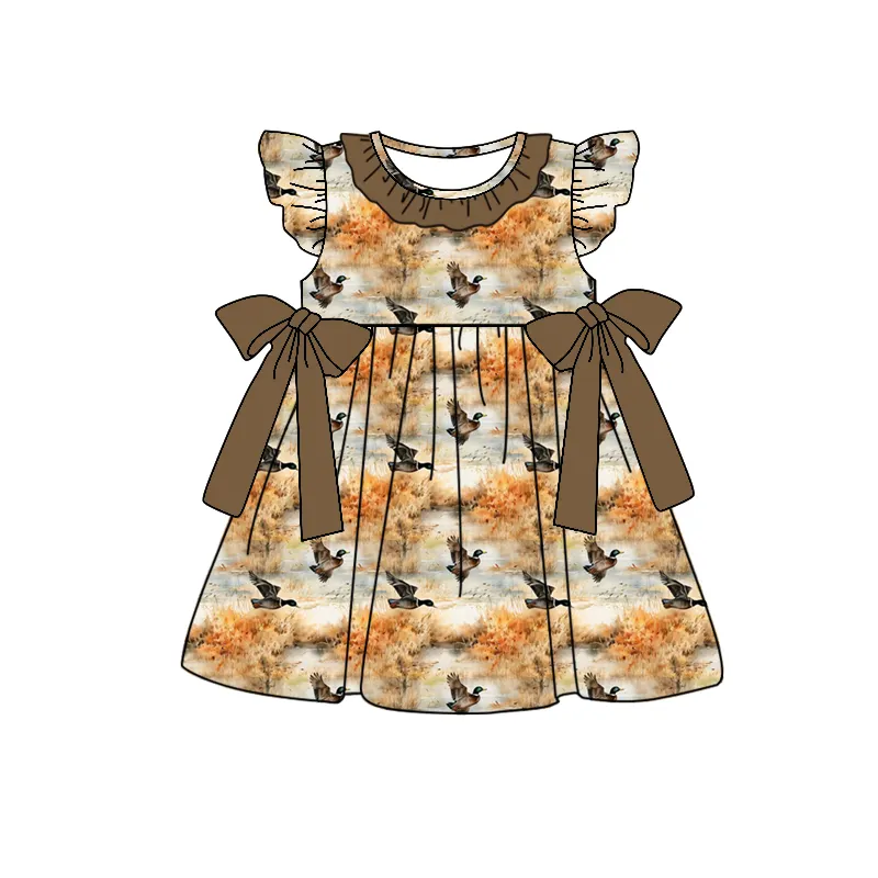 Pre-order wholesale toddler children clothing flutter sleeve bow duck dress kids dress baby girl summer dresses