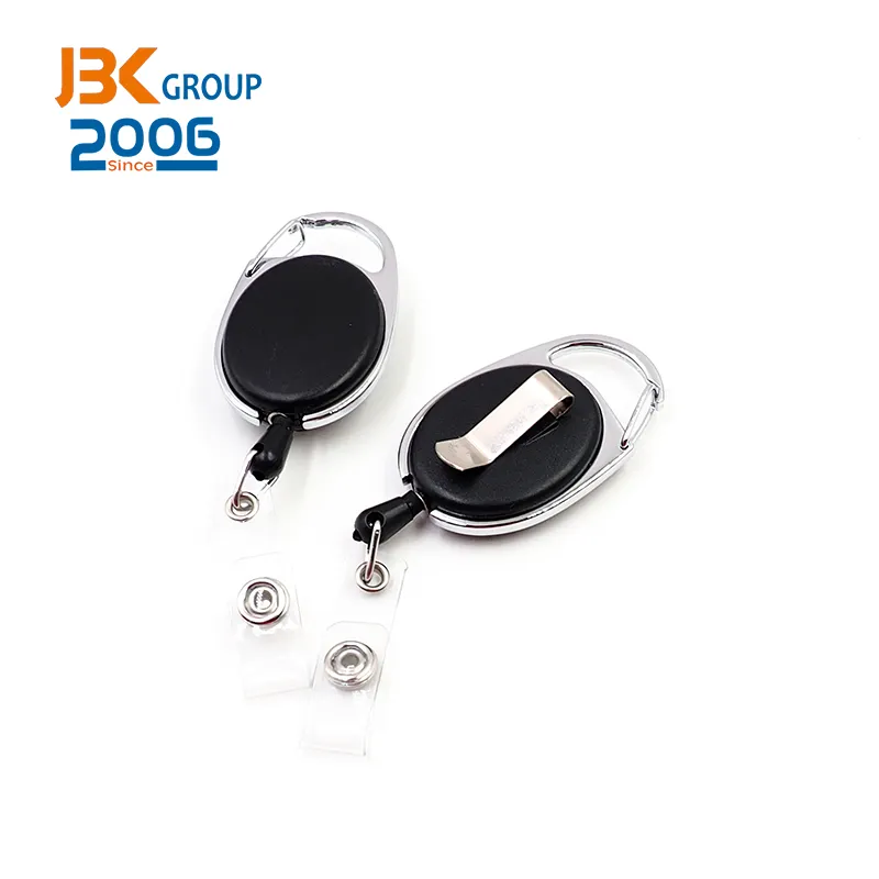 Badge Holders, Retractable Badge Reel with Carabiner Belt Clip and Key Ring for ID Card Name Holder and Keychain
