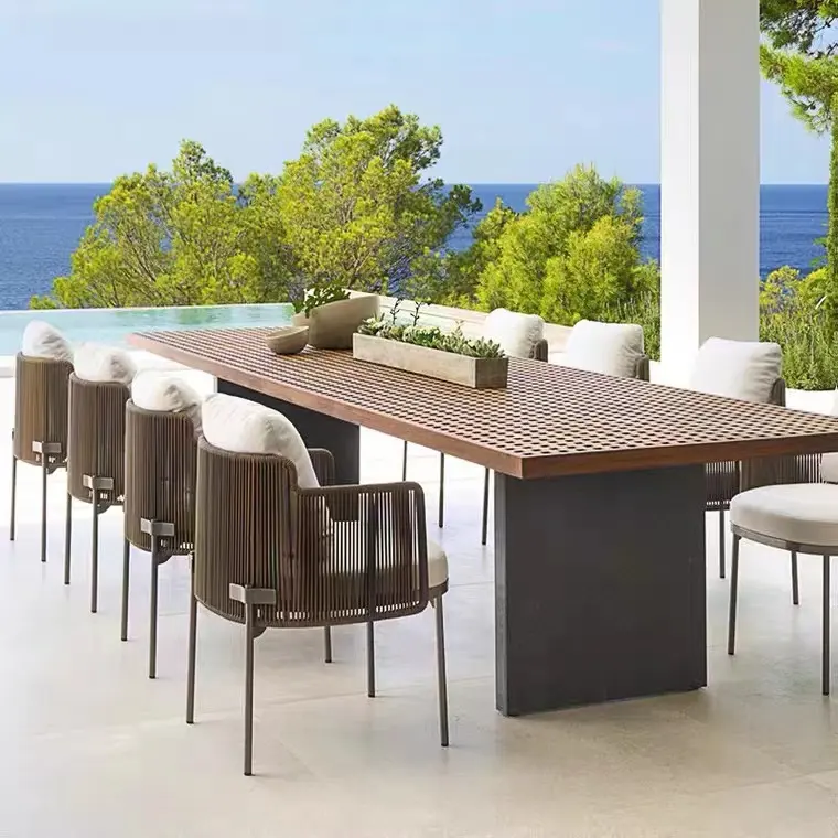 Ristorante moderno club hotel tavolo in legno di Teak naturale da esterno giardino 8-12 sedie set tavolo da pranzo lungo