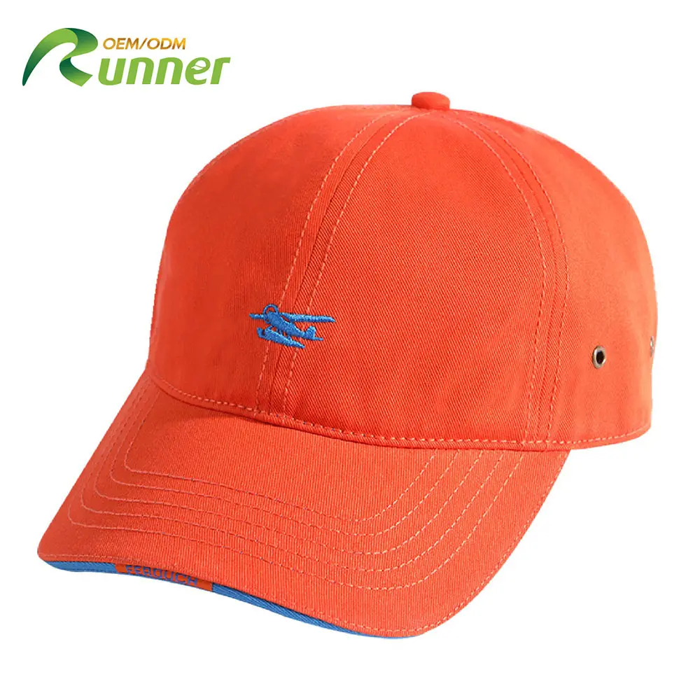 Runner Stock disponible naranja transpirable gorras de béisbol OEM BSCI deportes sombrero personalizado 3D bordado Logo Gorra para adultos