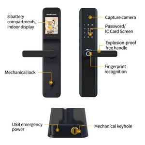 Beliebteste gehärtete Glasscheibe Finger abdruck Tuya Wifi Smart Data <span class=keywords><strong>Intercom</strong></span> Digitale Wohnungstür Smart Lock