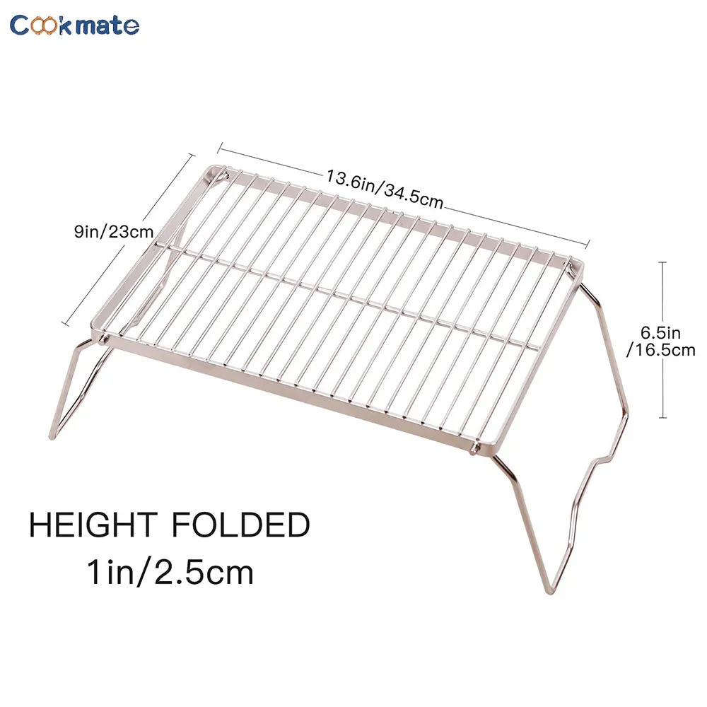 Rejilla de acero inoxidable 304 portátil de alta resistencia, parrilla de fogata plegable con patas, tamaño mediano y grande