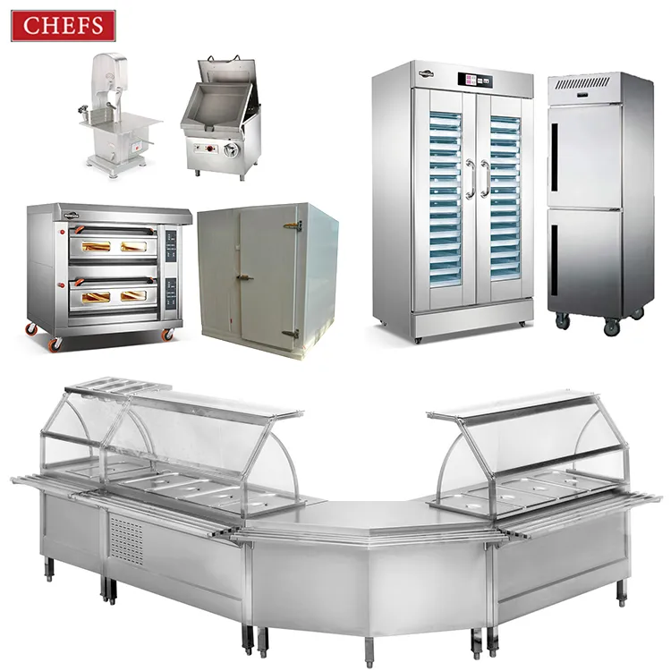 Equipo de cocina de acero inoxidable para restaurantes, equipo de chef comercial de alta resistencia para hotel