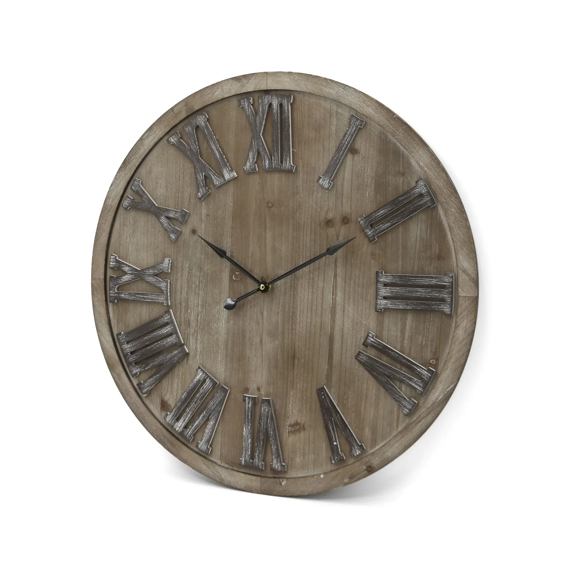 Horloge murale ronde en bois exceptionnelle de chiffres romains de ferme