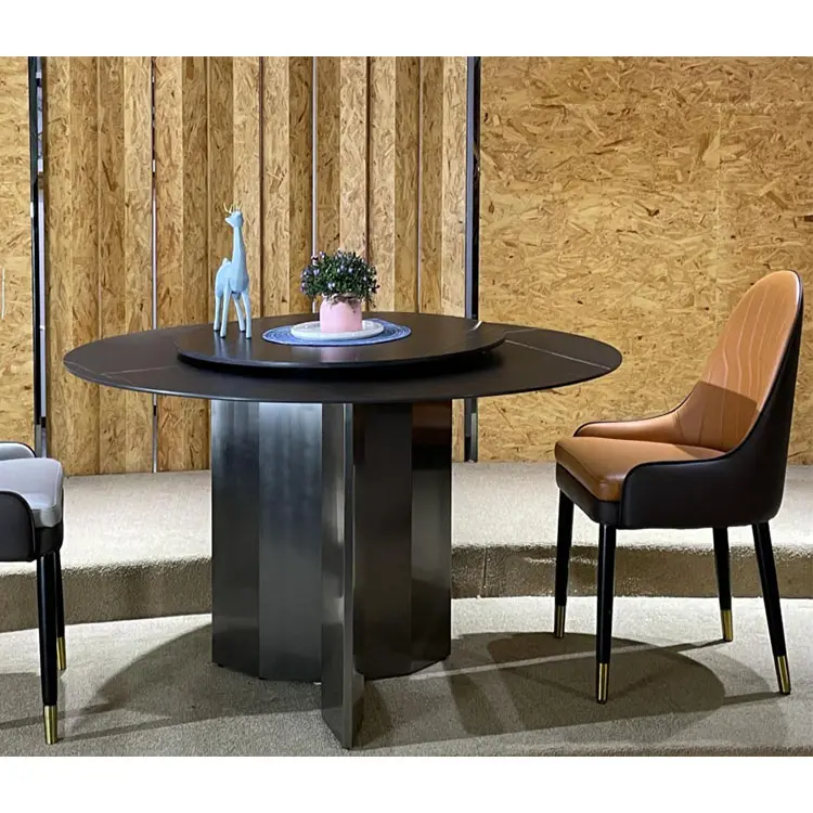 Giradischi a doppio strato tavolo da pranzo cinese set di mobili in metallo tavolo da pranzo rotondo con piano in marmo