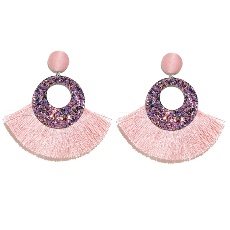 Dernières pas cher mode bohème Boho boucles d'oreilles créatif multicolore femmes à la main cristal perlé gland fil boucles d'oreilles rose