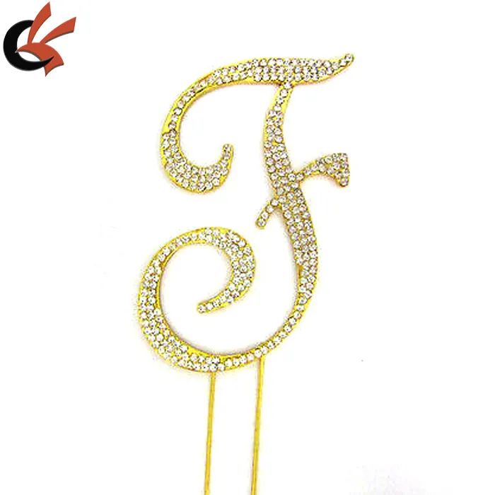 Placcato ORO Strass Monogram Lettera "F" Wedding Cake Topper 5 "pollici ad alta