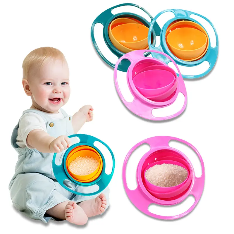 Tazón giratorio Universal para niños, plato giratorio 360 giratorio a prueba de derrames, platos de alimentación sólidos, juego de cuencos para bebés, novedad