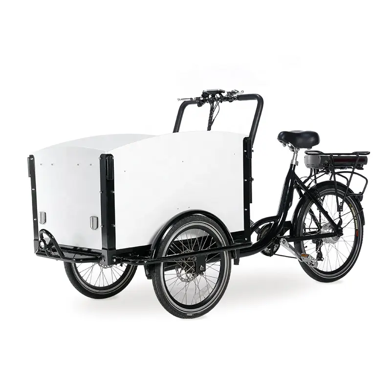 กล่องไม้ด้านหน้า CE Bakfiets รถสามล้อไฟฟ้าสำหรับครอบครัว,รถจักรยานยนต์สามล้อพร้อมกล่องโดยสาร