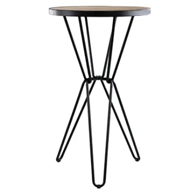 इवेंट किराये की पार्टी टेबल, काले धातु फ्रेम वाली लकड़ी की शीर्ष गोल कॉकटेल टेबल, हाई बार टेबल