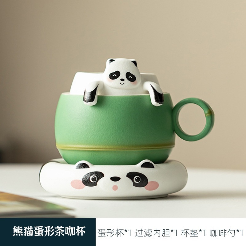 ถ้วยชาและกาแฟทรงไข่รูปหมีนอน (บรรจุภัณฑ์แบบเรียบง่าย)