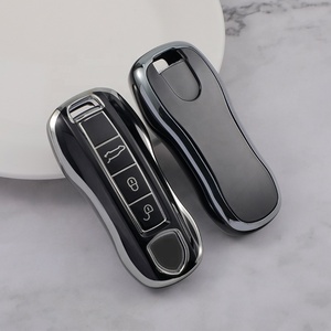 Gümüş kenar TPU araba anahtarı durum kapak koruyucu için anahtarlık ile 911 Cayenne Panamera Macan sınıf araba anahtarlık - Product Image 6