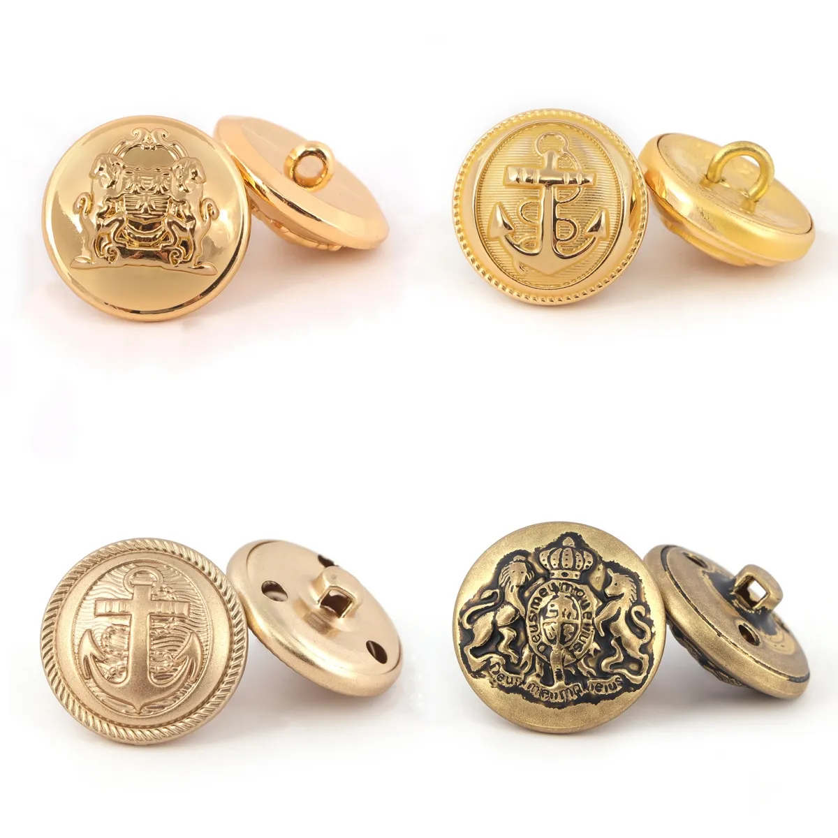 Uniform Button Fancy Embossed Design Metal Sewing Garment Accessory Gold Shank Brass Button for Blazer