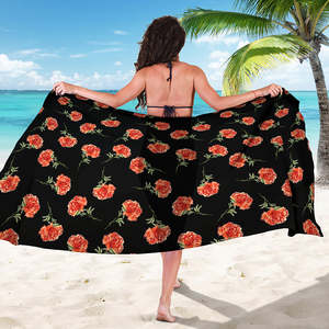 Beach Wrap Sheer Bikini Wraps <strong>Pink</strong> Carnation Pattern Hawaiian Lavalava <strong>Sarong</strong> Mother's Day Gift Print on Demand Swimwear Cheap - Product Image 1