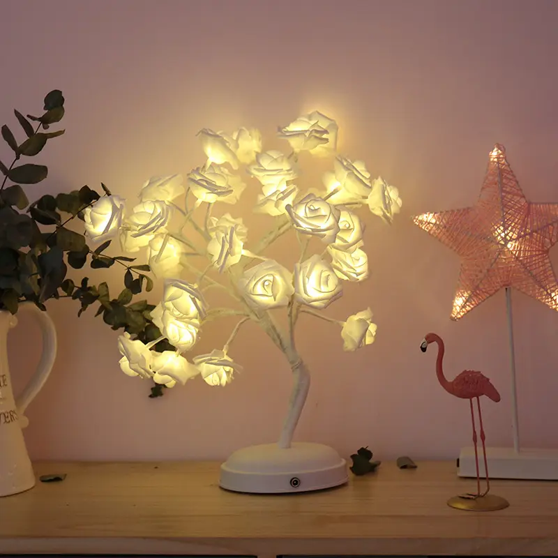 USB Port ve pilli LED masa lambaları lamba gül çiçek ağacı ışık partiler için, noel, düğün, tatil dekoratif