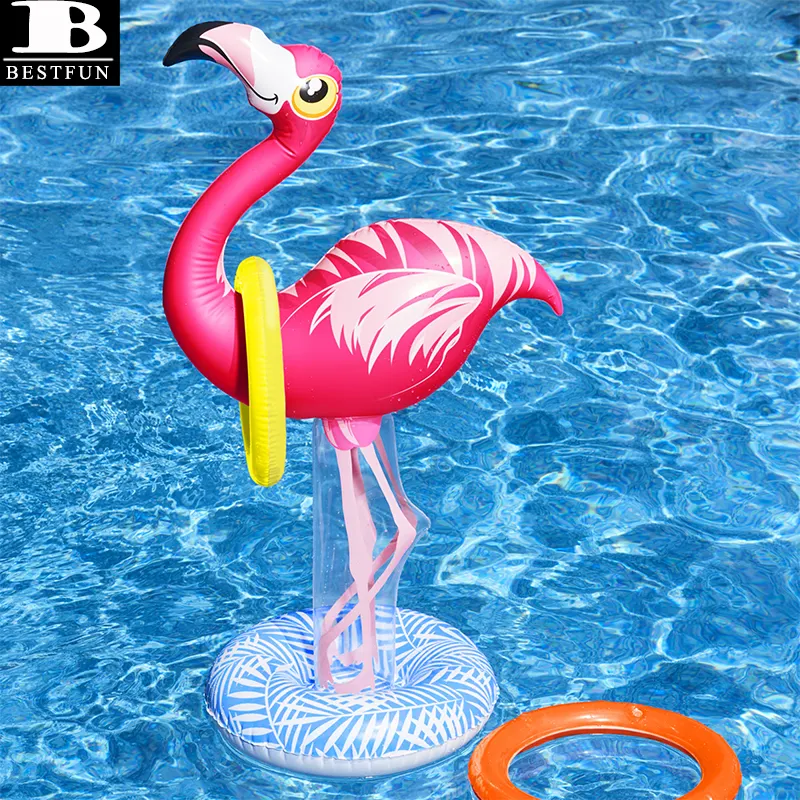 Langlebiges aufblasbares schwimmendes Flamingo-Ringwurf-Spielset aus Kunststoff PVC sprengt Wassers chwimm spielzeug für Kinder und Erwachsene