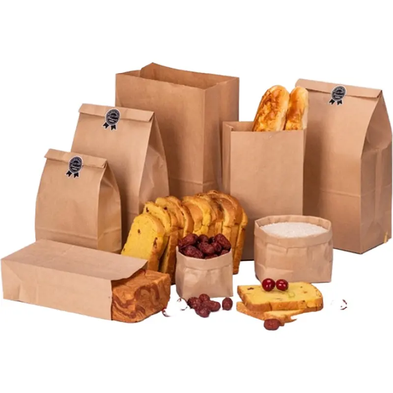 Feitos sob encomenda Baratos Embalagens de Alimentos saco de Papel Marrom Kraft Saco de pão Por Atacado aceitar personalizado saco de papel de alimentos à prova de óleo