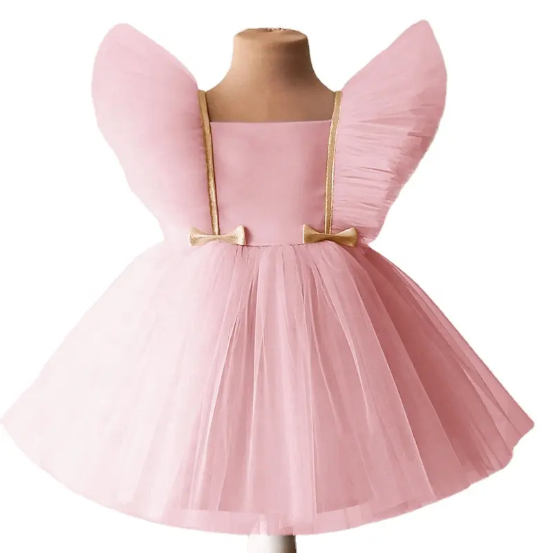 2022 nuovo stile manica volante bambina elegante abito da principessa bowknot abito da festa per bambini gonfio di lusso per ragazze