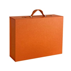 Recyclable Luxury Magnetic Boxes Orange Large Cardboard Gift Boxes With <strong>String</strong> <strong>Handle</strong> - Product Image 1