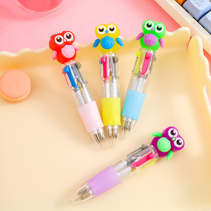 Type de balle 0.7-hibou petit stylo à bille quatre couleurs