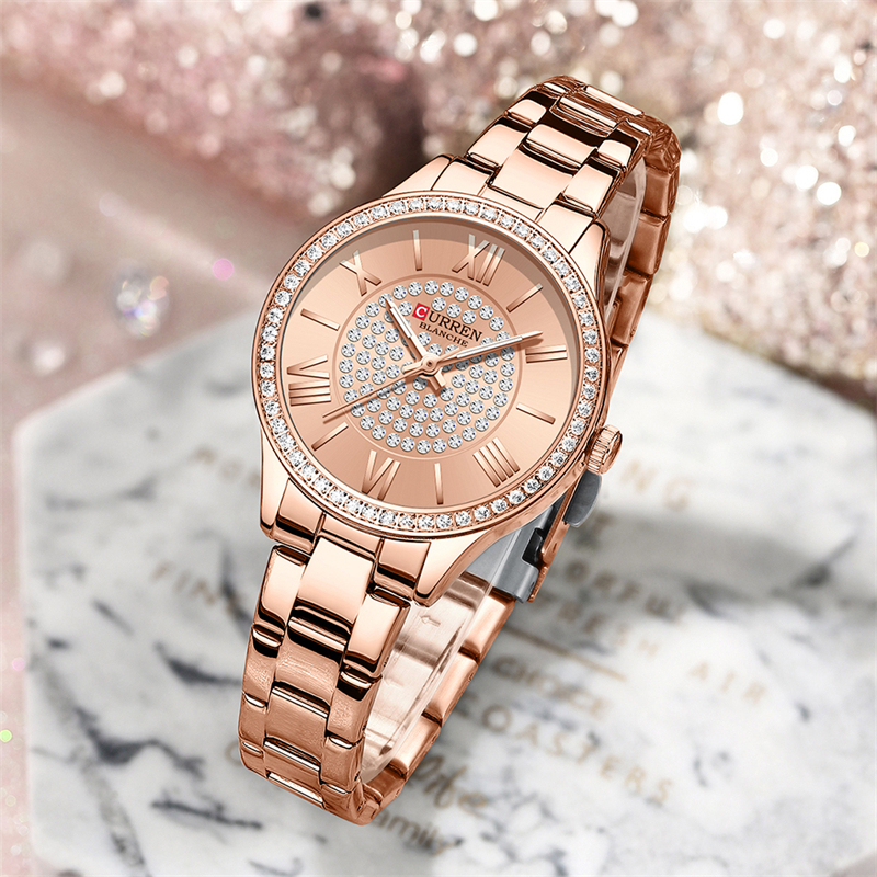 CURREN Top Brand Fashion Ladies Watches Stainless Steel Band Quartz Female Wristwatch Ladies Gifts Clock Relogio Feminino