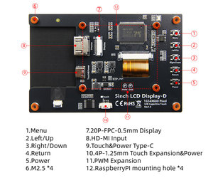 5インチ1024*600 IPS 5点容量性タッチ画面タイプCインターフェース5インチ液晶ディスプレイラズベリーパイ5/4B - Product Image 5