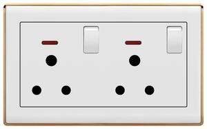 Güney afrika tipi duvar elektrik soketi, 15A 250V çift 3Pin priz 2 Gang anahtarı ile