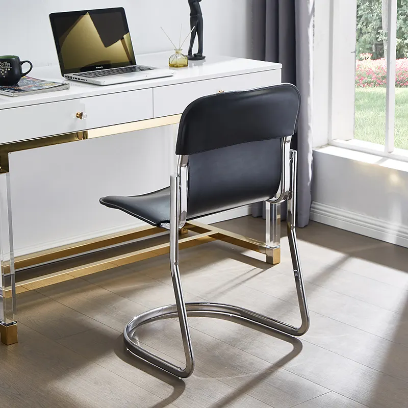 Vendita calda nuovo Design schienale in similpelle ufficio sedia in legno curvato gamba in metallo sedie nere mobili per la casa sedia da ufficio