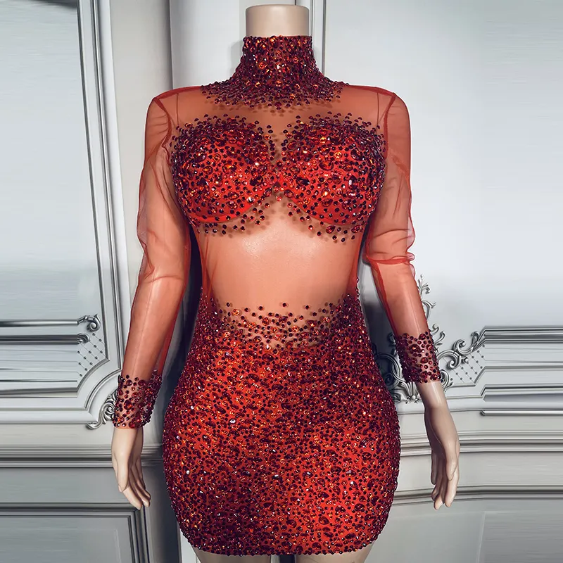 NOCANCE-vestido rojo de lujo con diamantes de imitación para mujer, vestido sexy de Día de San Valentín para fiesta de noche y Navidad, nuevo producto de Y2113-H, 2023