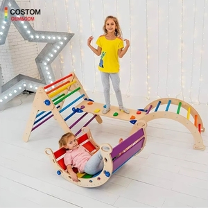 Ahşap 3 in 1 katlanabilir Piklers üçgen rampa slayt Pickler üçgen kapalı dağcılar ve oyun yapıları çerçeveleri oyuncak erkek kızlar için - Product Image 1
