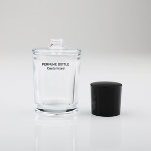 50ml 75ml丸ガラス香水瓶空圧着ネックスプレーポンプ香水アトマイザースプレーボトル光沢のあるブラックキャップ付き