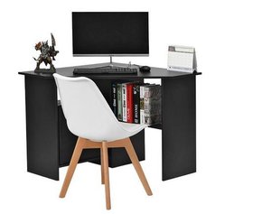 Mesa de escritorio de madera con forma de triángulo para ordenador, pequeño espacio negro, moderno, con estantería para el hogar y la Oficina - Product Image 3