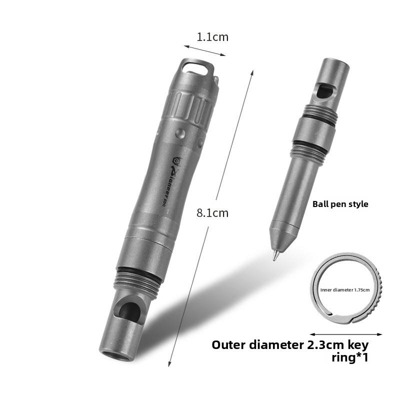 Stone-washed ballpoint pen model (titanium ring + two refills)