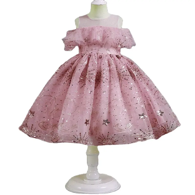 Mädchen Kleider Designs Net Frock Designs für Kinder Blumen mädchen Kleider Kinder Sommer Mittel Ärmelloses GARN DYED 2000 5PCS