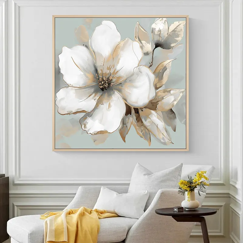 Pittura a olio su misura di fiori classici fatti a mano su tela moderna arte pittura di fiori bianchi per la decorazione della parete domestica