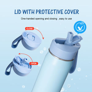 Bình nước giữ nhiệt thể thao, tập gym cao cấp bằng thép không gỉ hai lớp, dung tích 18oz và 24oz, có nắp đậy chống bụi và tay cầm kèm ống hút. - Product Image 4