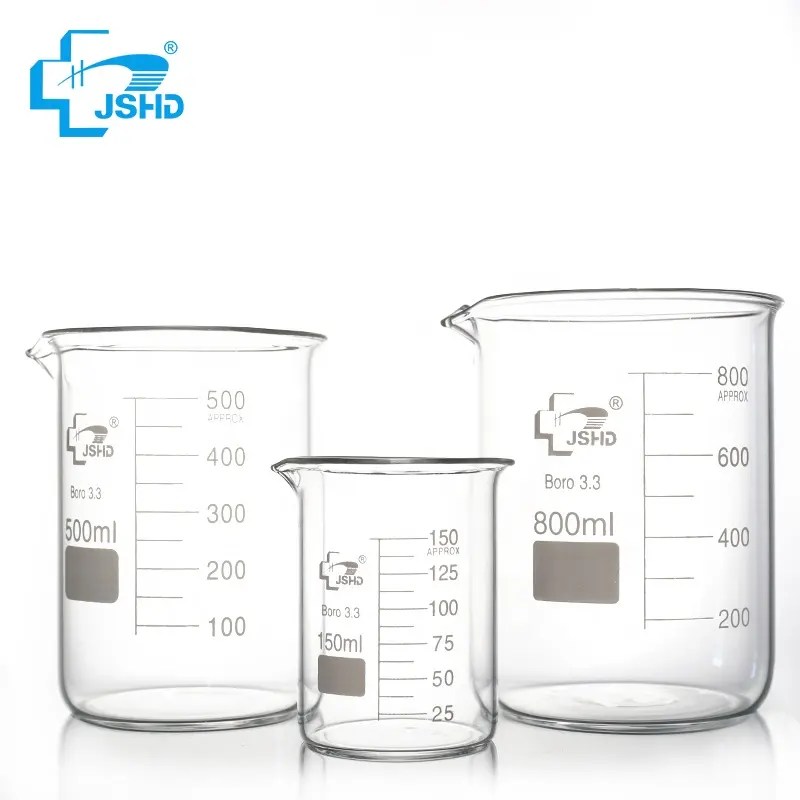 Laboratorio de alta calidad 5 ~ 5000ml Vaso de laboratorio de vidrio transparente con tapa con logotipo