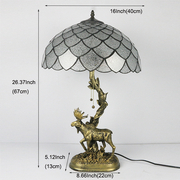 LongHuiJing 16 Inch European Retro Style Tiffany Table Lamp with Clear Stained Glass Lampshade
