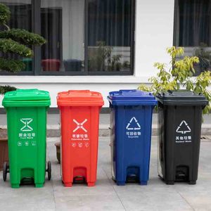240升HDPE塑料立式垃圾桶，带中间踏板两轮移动垃圾箱 - Product Image 6
