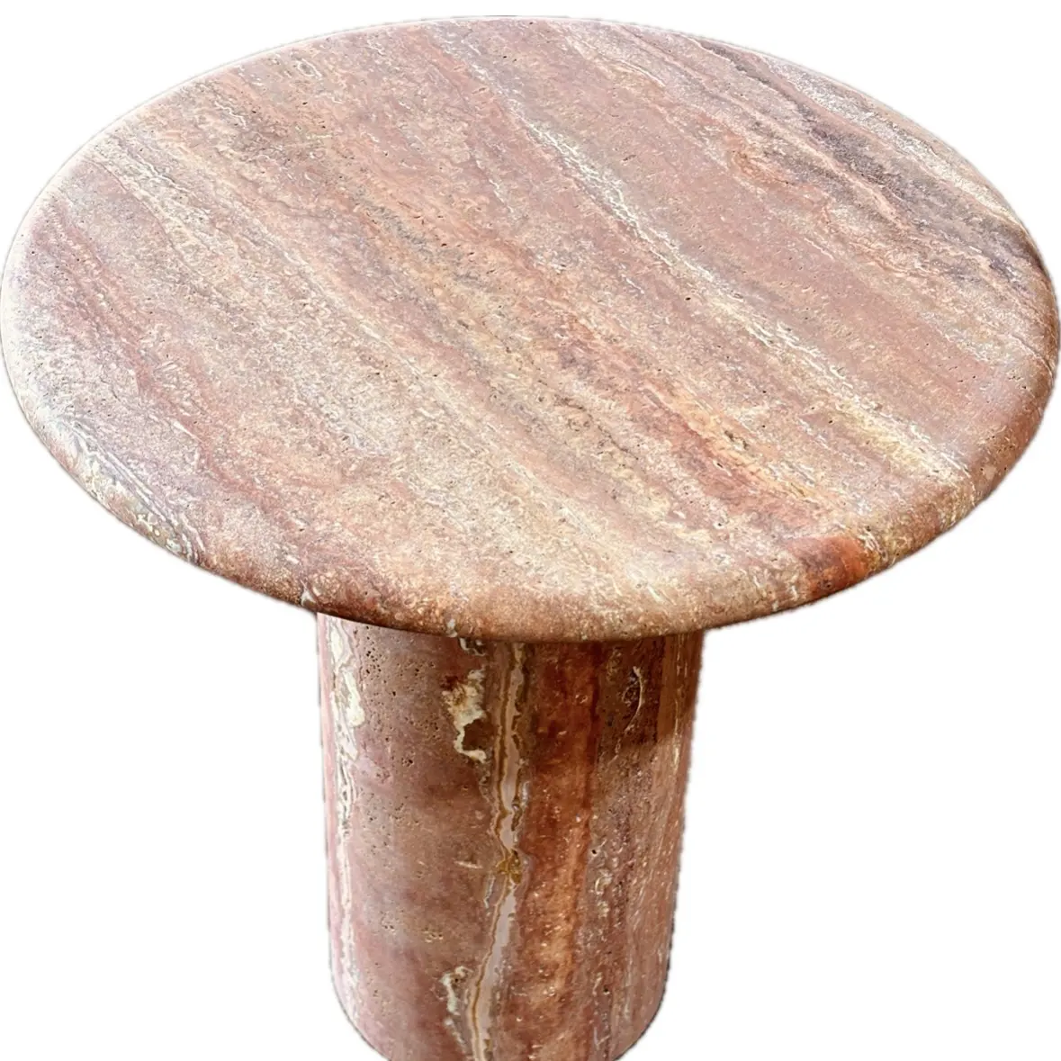 Personalizzato rosso giallo interno travertino rotondo tavolino da pranzo tavolo naturale pietra cremosa marmo mobili
