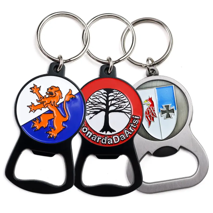 Groothandel Goedkope Bedrukte Sleutelhanger Gepersonaliseerde Metalen Sleutelhanger Custom Logo Wijn Bier Flesopener Sleutelhanger Ring Cadeau