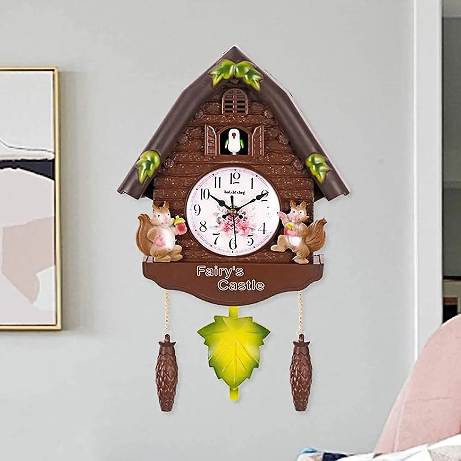 Reloj de cuco con reloj de pared de pájaro Cuco, Relojes de pared de péndulo colgantes simples creativos modernos, voces de pájaros naturales